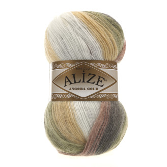 Alize Angora Gold BATIK № 1893  (500г.) Білий, жовтий, зелений, коричневий